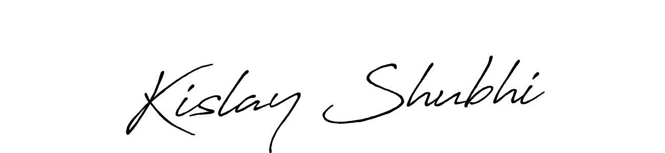 The best way (Antro_Vectra_Bolder) to make a short signature is to pick only two or three words in your name. The name Kislay Shubhi include a total of six letters. For converting this name. Kislay Shubhi signature style 7 images and pictures png