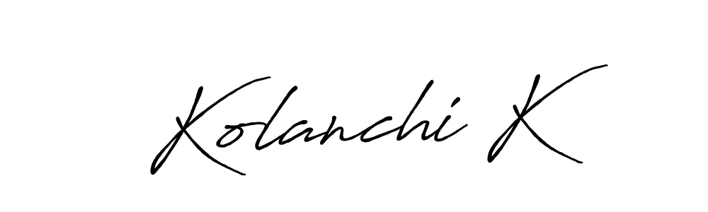 The best way (Antro_Vectra_Bolder) to make a short signature is to pick only two or three words in your name. The name Kolanchi K include a total of six letters. For converting this name. Kolanchi K signature style 7 images and pictures png