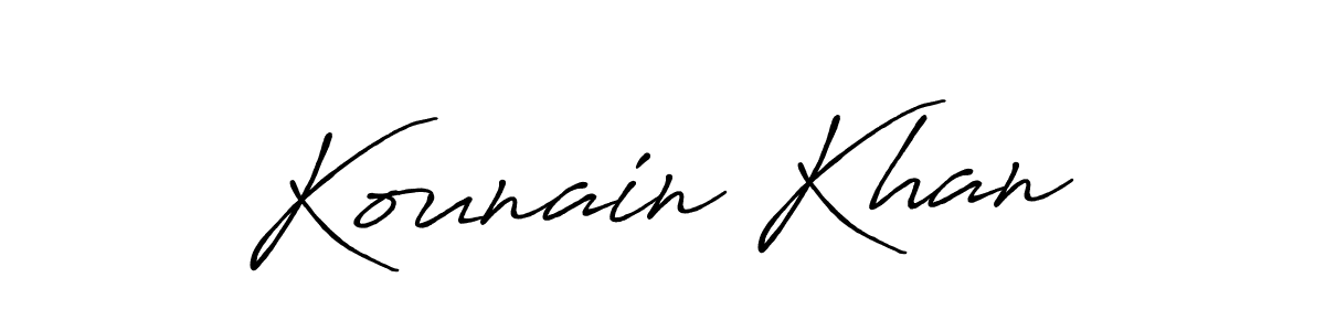 Create a beautiful signature design for name Kounain Khan. With this signature (Antro_Vectra_Bolder) fonts, you can make a handwritten signature for free. Kounain Khan signature style 7 images and pictures png