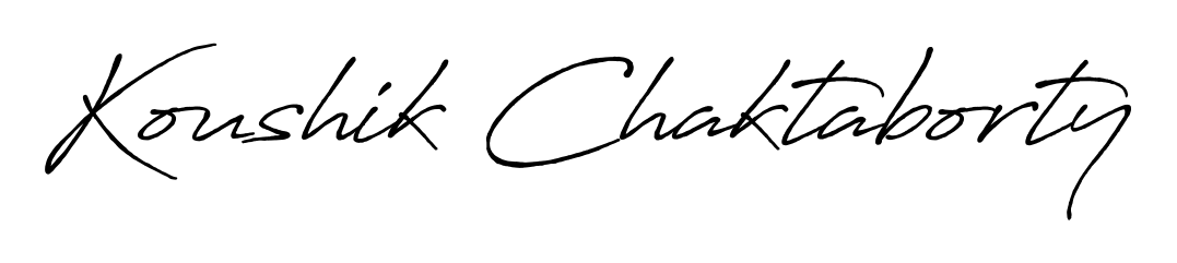 A sleek calligraphic signature for name Koushik Chaktaborty utilizing Antro_Vectra_Bolder styling. Great for adding personal signatures to photos and art. Koushik Chaktaborty signature style 7 images and pictures png