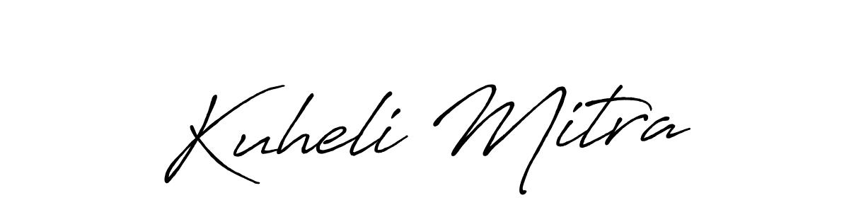 How to make Kuheli Mitra name signature. Use Antro_Vectra_Bolder style for creating short signs online. This is the latest handwritten sign. Kuheli Mitra signature style 7 images and pictures png