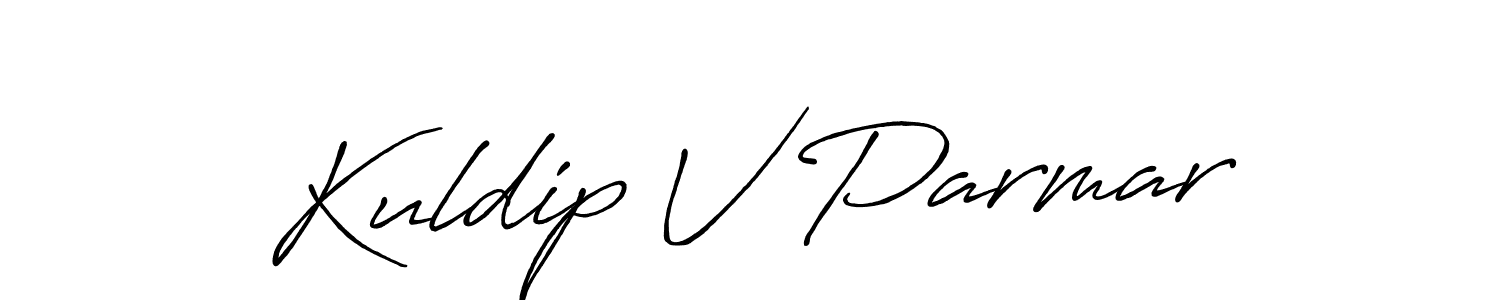 How to make Kuldip V Parmar name signature. Use Antro_Vectra_Bolder style for creating short signs online. This is the latest handwritten sign. Kuldip V Parmar signature style 7 images and pictures png