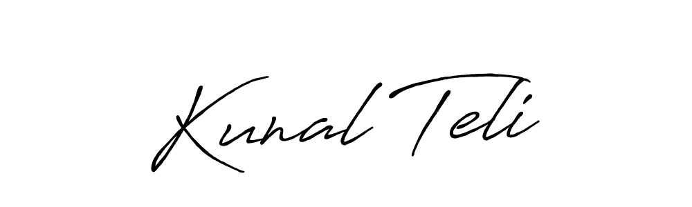 Similarly Antro_Vectra_Bolder is the best handwritten signature design. Signature creator online .You can use it as an online autograph creator for name Kunal Teli. Kunal Teli signature style 7 images and pictures png