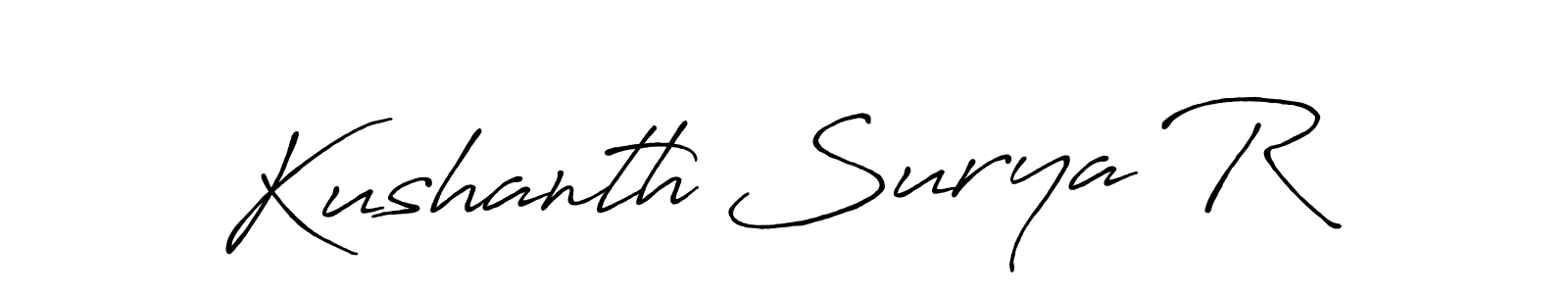 This is the best signature style for the Kushanth Surya R name. Also you like these signature font (Antro_Vectra_Bolder). Mix name signature. Kushanth Surya R signature style 7 images and pictures png