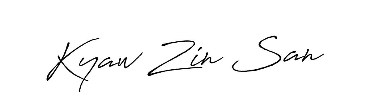 Use a signature maker to create a handwritten signature online. With this signature software, you can design (Antro_Vectra_Bolder) your own signature for name Kyaw Zin San. Kyaw Zin San signature style 7 images and pictures png