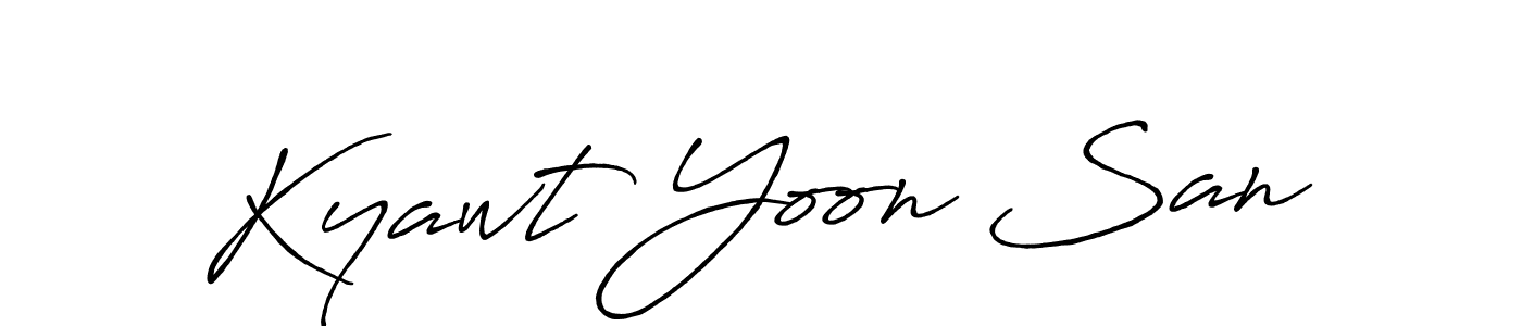 if you are searching for the best signature style for your name Kyawt Yoon San. so please give up your signature search. here we have designed multiple signature styles  using Antro_Vectra_Bolder. Kyawt Yoon San signature style 7 images and pictures png