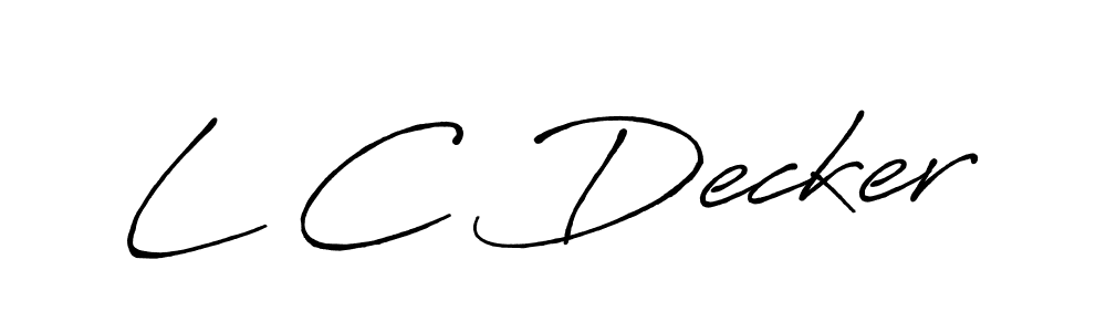 The best way (Antro_Vectra_Bolder) to make a short signature is to pick only two or three words in your name. The name L C Decker include a total of six letters. For converting this name. L C Decker signature style 7 images and pictures png