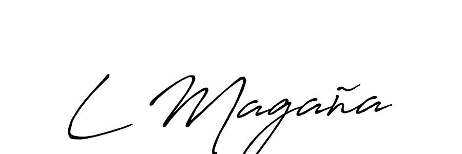 The best way (Antro_Vectra_Bolder) to make a short signature is to pick only two or three words in your name. The name L Magaña include a total of six letters. For converting this name. L Magaña signature style 7 images and pictures png