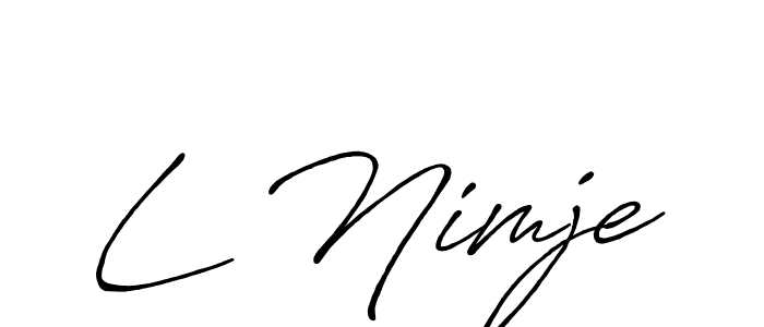 if you are searching for the best signature style for your name L Nimje. so please give up your signature search. here we have designed multiple signature styles  using Antro_Vectra_Bolder. L Nimje signature style 7 images and pictures png