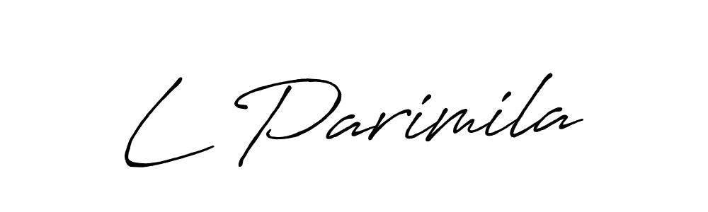 Use a signature maker to create a handwritten signature online. With this signature software, you can design (Antro_Vectra_Bolder) your own signature for name L Parimila. L Parimila signature style 7 images and pictures png