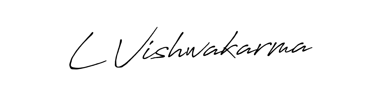 Use a signature maker to create a handwritten signature online. With this signature software, you can design (Antro_Vectra_Bolder) your own signature for name L Vishwakarma. L Vishwakarma signature style 7 images and pictures png