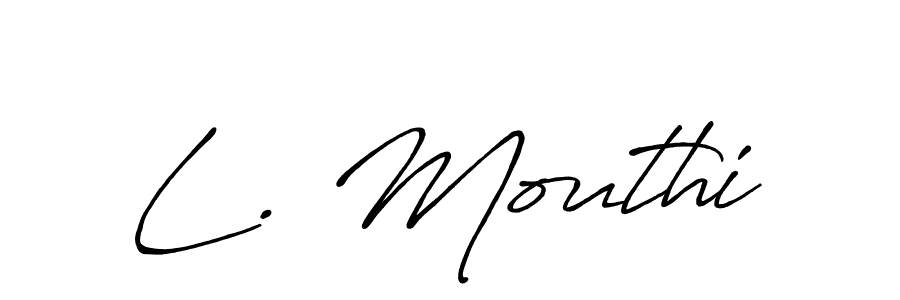 The best way (Antro_Vectra_Bolder) to make a short signature is to pick only two or three words in your name. The name L. Mouthi include a total of six letters. For converting this name. L. Mouthi signature style 7 images and pictures png