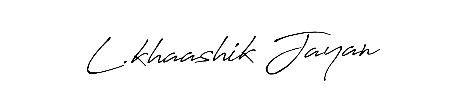 The best way (Antro_Vectra_Bolder) to make a short signature is to pick only two or three words in your name. The name L.khaashik Jayan include a total of six letters. For converting this name. L.khaashik Jayan signature style 7 images and pictures png