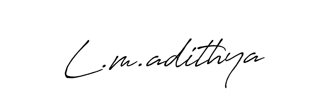 Design your own signature with our free online signature maker. With this signature software, you can create a handwritten (Antro_Vectra_Bolder) signature for name L.m.adithya. L.m.adithya signature style 7 images and pictures png