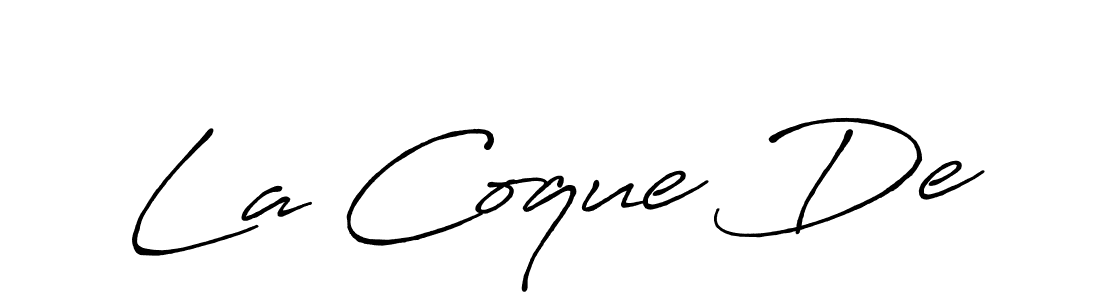 Use a signature maker to create a handwritten signature online. With this signature software, you can design (Antro_Vectra_Bolder) your own signature for name La Coque De. La Coque De signature style 7 images and pictures png