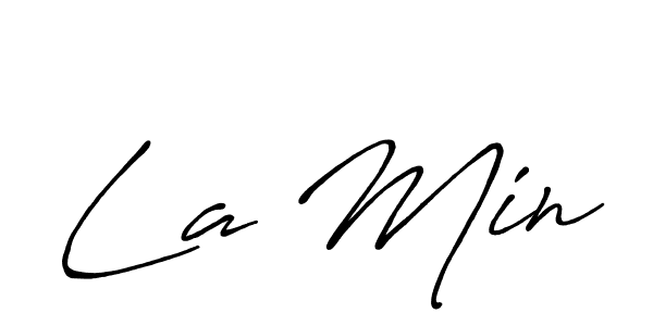 How to make La Min name signature. Use Antro_Vectra_Bolder style for creating short signs online. This is the latest handwritten sign. La Min signature style 7 images and pictures png