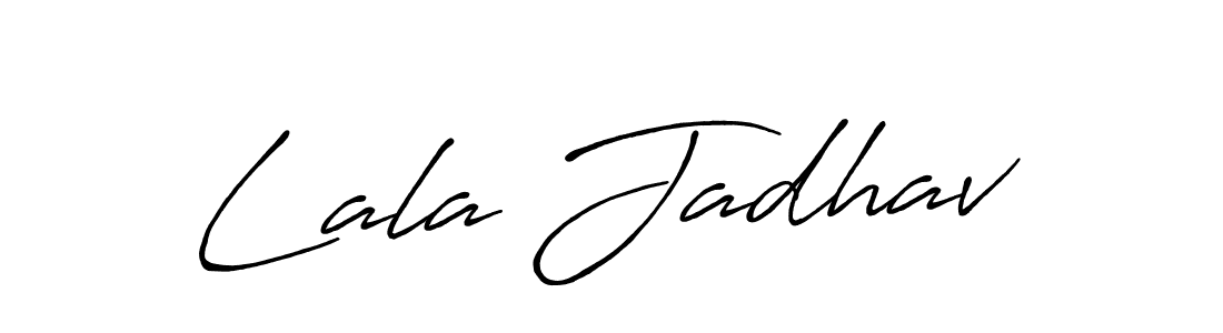 How to make Lala Jadhav name signature. Use Antro_Vectra_Bolder style for creating short signs online. This is the latest handwritten sign. Lala Jadhav signature style 7 images and pictures png