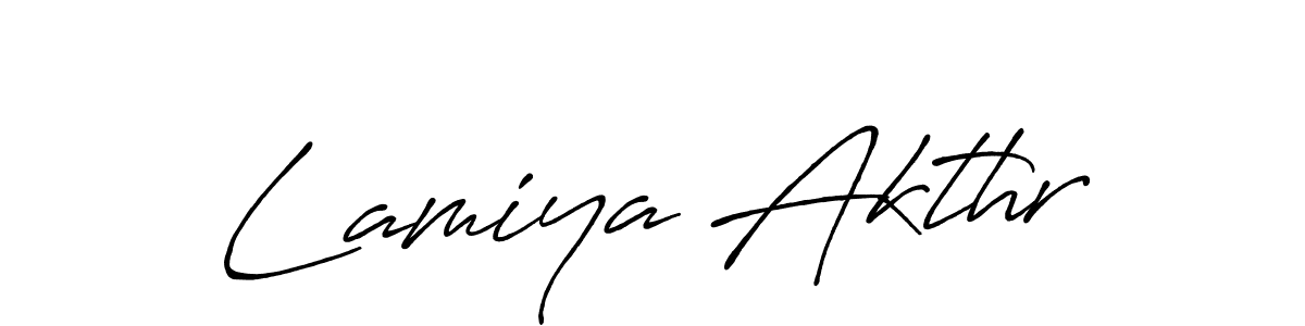 How to make Lamiya Akthr name signature. Use Antro_Vectra_Bolder style for creating short signs online. This is the latest handwritten sign. Lamiya Akthr signature style 7 images and pictures png