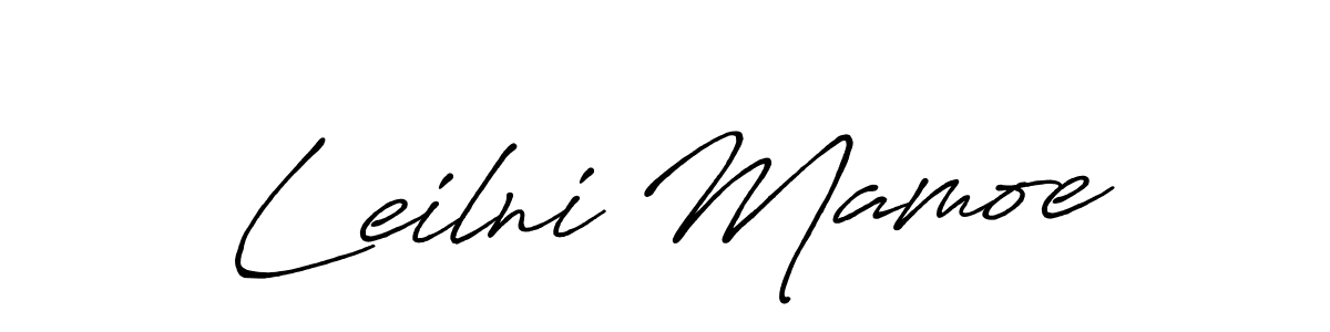 How to make Leilni Mamoe name signature. Use Antro_Vectra_Bolder style for creating short signs online. This is the latest handwritten sign. Leilni Mamoe signature style 7 images and pictures png