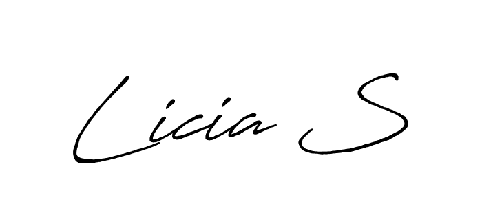 The best way (Antro_Vectra_Bolder) to make a short signature is to pick only two or three words in your name. The name Licia S include a total of six letters. For converting this name. Licia S signature style 7 images and pictures png