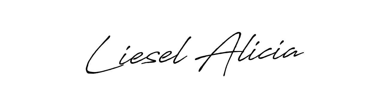 How to make Liesel Alicia name signature. Use Antro_Vectra_Bolder style for creating short signs online. This is the latest handwritten sign. Liesel Alicia signature style 7 images and pictures png