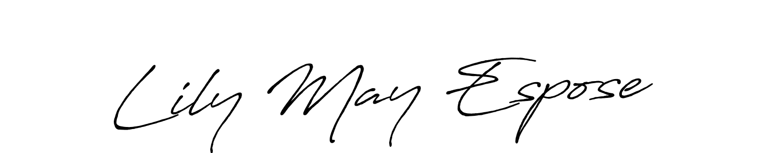 You should practise on your own different ways (Antro_Vectra_Bolder) to write your name (Lily May Espose) in signature. don't let someone else do it for you. Lily May Espose signature style 7 images and pictures png