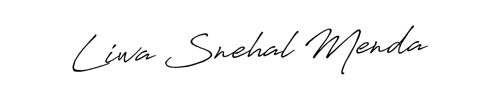 How to make Liwa Snehal Menda name signature. Use Antro_Vectra_Bolder style for creating short signs online. This is the latest handwritten sign. Liwa Snehal Menda signature style 7 images and pictures png