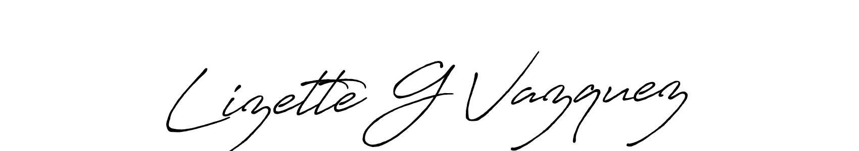 Make a beautiful signature design for name Lizette G Vazquez. With this signature (Antro_Vectra_Bolder) style, you can create a handwritten signature for free. Lizette G Vazquez signature style 7 images and pictures png