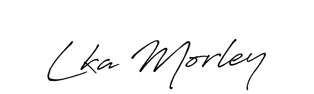 How to make Lka Morley name signature. Use Antro_Vectra_Bolder style for creating short signs online. This is the latest handwritten sign. Lka Morley signature style 7 images and pictures png
