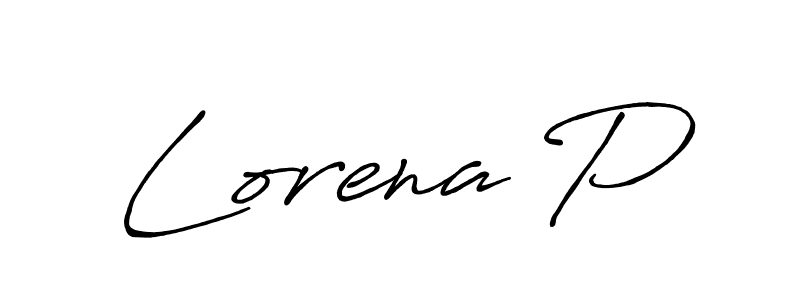 How to make Lorena P name signature. Use Antro_Vectra_Bolder style for creating short signs online. This is the latest handwritten sign. Lorena P signature style 7 images and pictures png