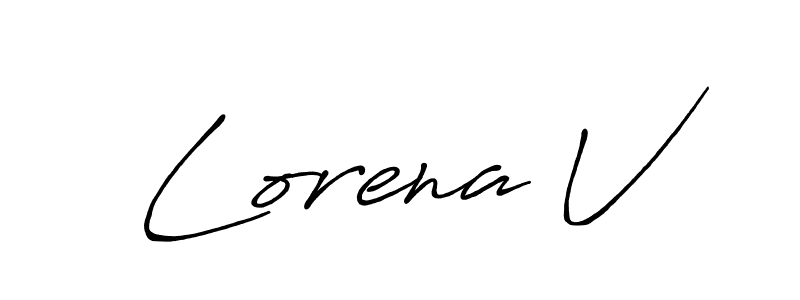 How to make Lorena V name signature. Use Antro_Vectra_Bolder style for creating short signs online. This is the latest handwritten sign. Lorena V signature style 7 images and pictures png