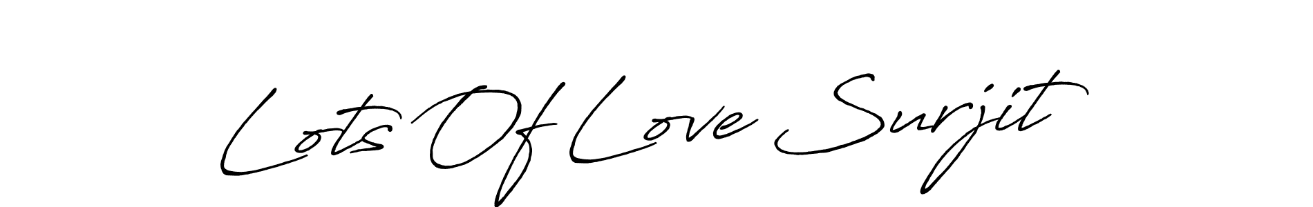 The best way (Antro_Vectra_Bolder) to make a short signature is to pick only two or three words in your name. The name Lots Of Love Surjit include a total of six letters. For converting this name. Lots Of Love Surjit signature style 7 images and pictures png
