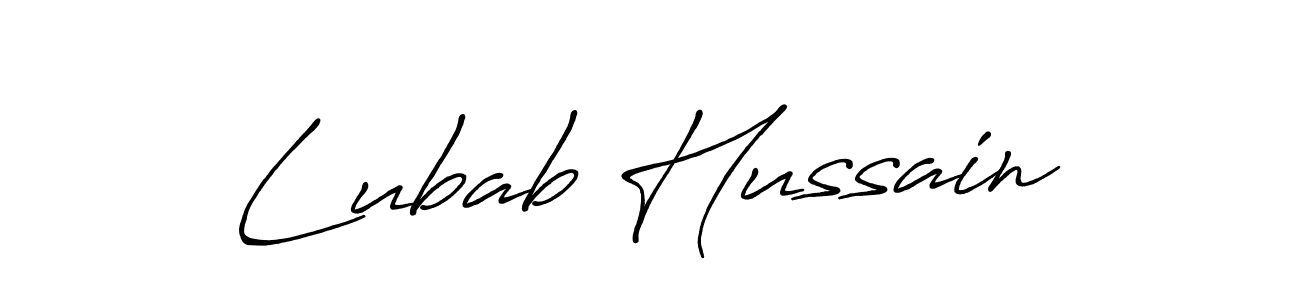 The best way (Antro_Vectra_Bolder) to make a short signature is to pick only two or three words in your name. The name Lubab Hussain include a total of six letters. For converting this name. Lubab Hussain signature style 7 images and pictures png