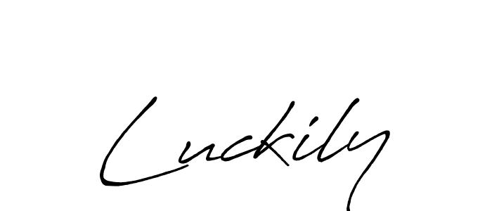 Make a beautiful signature design for name Luckily. With this signature (Antro_Vectra_Bolder) style, you can create a handwritten signature for free. Luckily signature style 7 images and pictures png