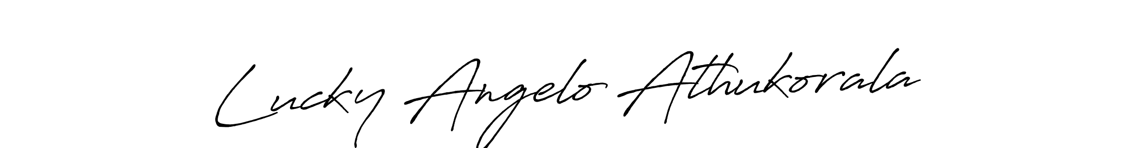 Create a beautiful signature design for name Lucky Angelo Athukorala. With this signature (Antro_Vectra_Bolder) fonts, you can make a handwritten signature for free. Lucky Angelo Athukorala signature style 7 images and pictures png