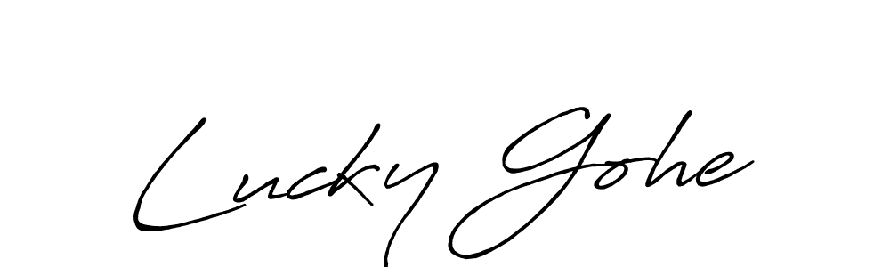if you are searching for the best signature style for your name Lucky Gohe. so please give up your signature search. here we have designed multiple signature styles  using Antro_Vectra_Bolder. Lucky Gohe signature style 7 images and pictures png