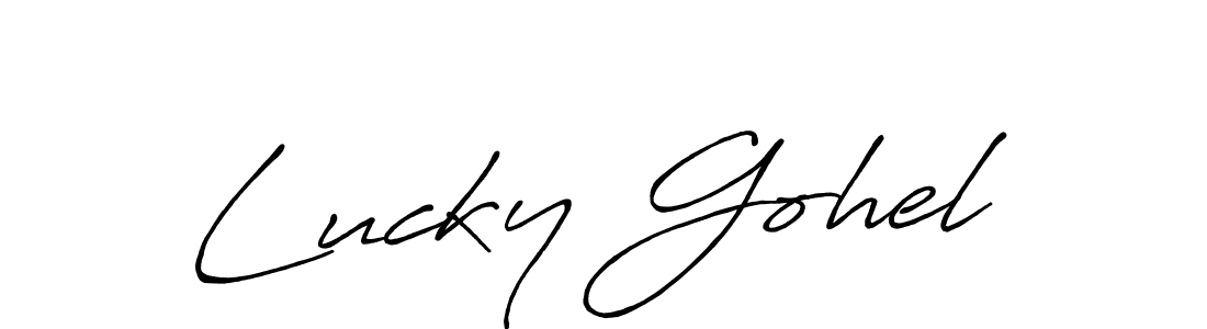 Use a signature maker to create a handwritten signature online. With this signature software, you can design (Antro_Vectra_Bolder) your own signature for name Lucky Gohel. Lucky Gohel signature style 7 images and pictures png