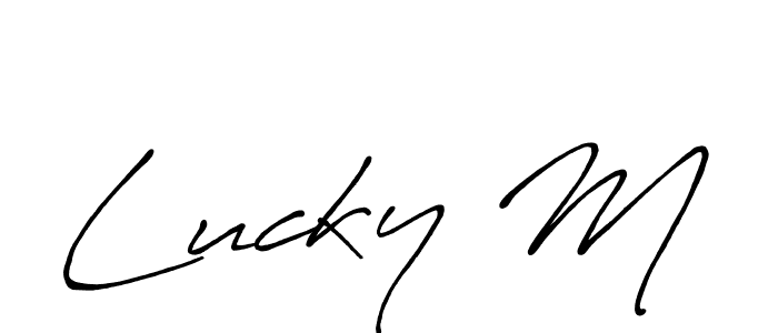 It looks lik you need a new signature style for name Lucky M. Design unique handwritten (Antro_Vectra_Bolder) signature with our free signature maker in just a few clicks. Lucky M signature style 7 images and pictures png