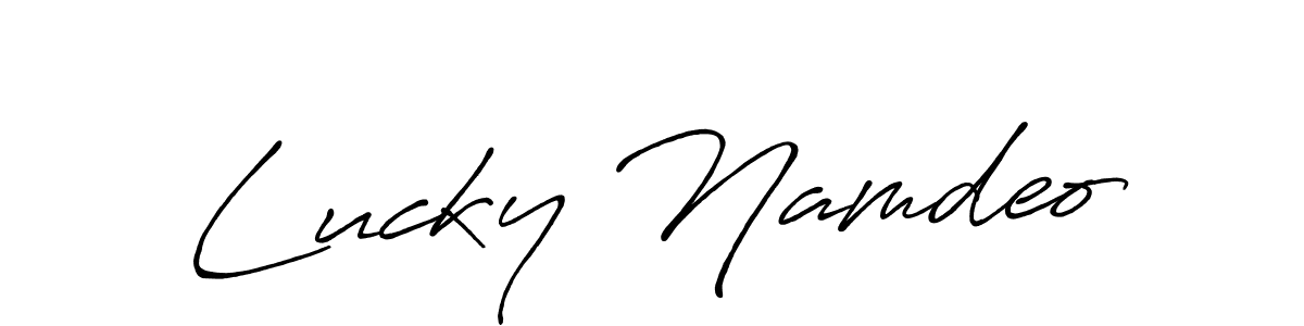 Use a signature maker to create a handwritten signature online. With this signature software, you can design (Antro_Vectra_Bolder) your own signature for name Lucky Namdeo. Lucky Namdeo signature style 7 images and pictures png