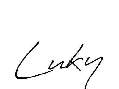 Use a signature maker to create a handwritten signature online. With this signature software, you can design (Antro_Vectra_Bolder) your own signature for name Luky. Luky signature style 7 images and pictures png