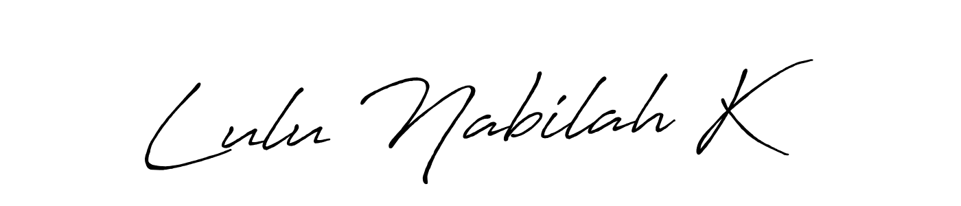 Design your own signature with our free online signature maker. With this signature software, you can create a handwritten (Antro_Vectra_Bolder) signature for name Lulu Nabilah K. Lulu Nabilah K signature style 7 images and pictures png