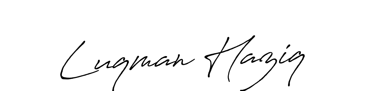 Use a signature maker to create a handwritten signature online. With this signature software, you can design (Antro_Vectra_Bolder) your own signature for name Luqman Haziq. Luqman Haziq signature style 7 images and pictures png
