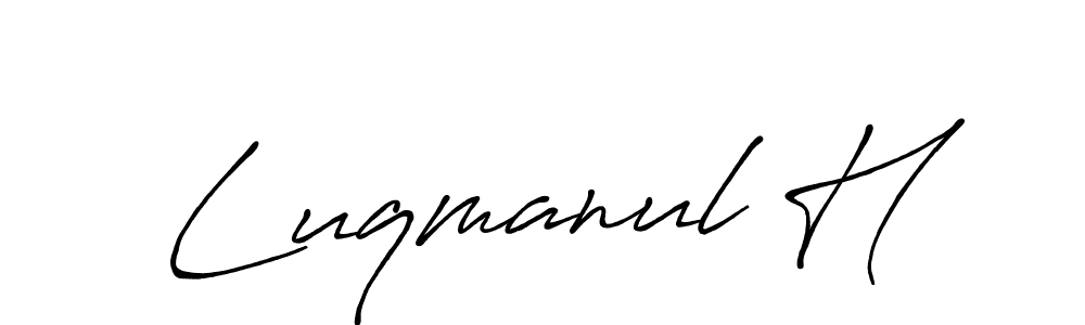 How to make Luqmanul H name signature. Use Antro_Vectra_Bolder style for creating short signs online. This is the latest handwritten sign. Luqmanul H signature style 7 images and pictures png
