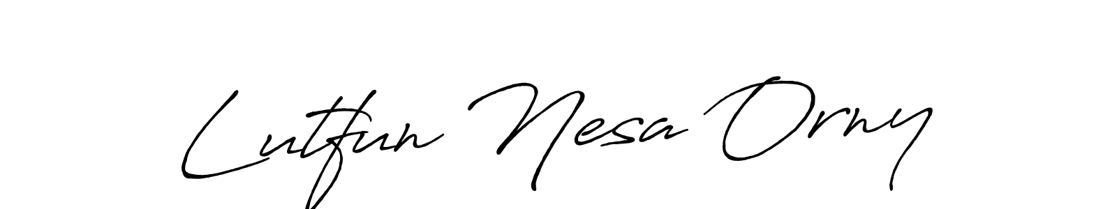 How to make Lutfun Nesa Orny name signature. Use Antro_Vectra_Bolder style for creating short signs online. This is the latest handwritten sign. Lutfun Nesa Orny signature style 7 images and pictures png