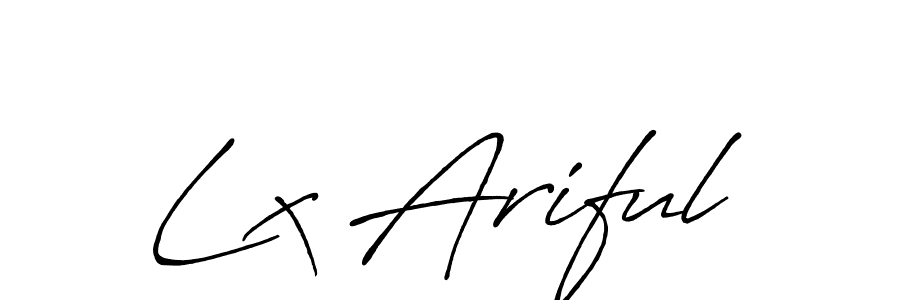 The best way (Antro_Vectra_Bolder) to make a short signature is to pick only two or three words in your name. The name Lx Ariful include a total of six letters. For converting this name. Lx Ariful signature style 7 images and pictures png