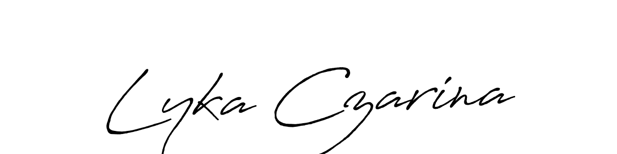 How to make Lyka Czarina name signature. Use Antro_Vectra_Bolder style for creating short signs online. This is the latest handwritten sign. Lyka Czarina signature style 7 images and pictures png