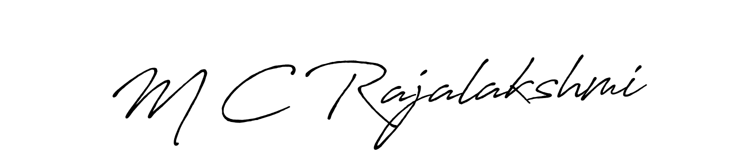 The best way (Antro_Vectra_Bolder) to make a short signature is to pick only two or three words in your name. The name M C Rajalakshmi include a total of six letters. For converting this name. M C Rajalakshmi signature style 7 images and pictures png