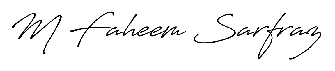 Explore multiple handwriting variations for M Faheem Sarfraz including this stunning Antro_Vectra_Bolder design. Free to use across all platforms. M Faheem Sarfraz signature style 7 images and pictures png