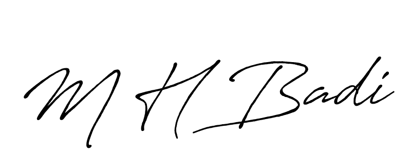 The best way (Antro_Vectra_Bolder) to make a short signature is to pick only two or three words in your name. The name M H Badi include a total of six letters. For converting this name. M H Badi signature style 7 images and pictures png