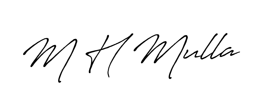 The best way (Antro_Vectra_Bolder) to make a short signature is to pick only two or three words in your name. The name M H Mulla include a total of six letters. For converting this name. M H Mulla signature style 7 images and pictures png